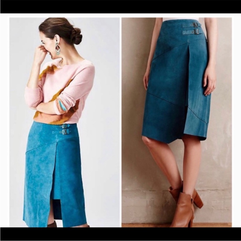 Leifsdottir by Anthropologie Suede Turquoise Skirt Size 0